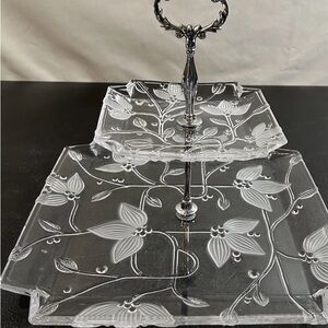 Viscount Glass Two-Tier crystal Floral Serveware Stand -